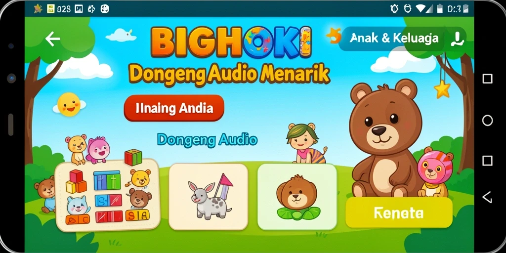 Antarmuka BIGHOKI yang menarik dan ramah anak.
