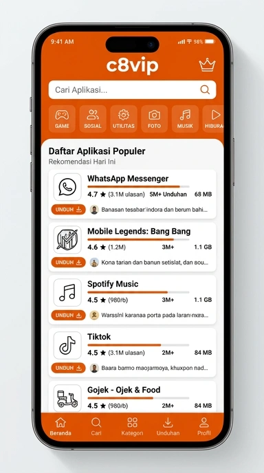 Tampilan katalog aplikasi c8vip