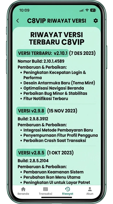 Tampilan riwayat versi c8vip